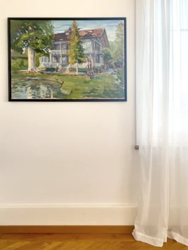 Das fertige Bild des Lick-Hauses eingerahmt und aufgehängt